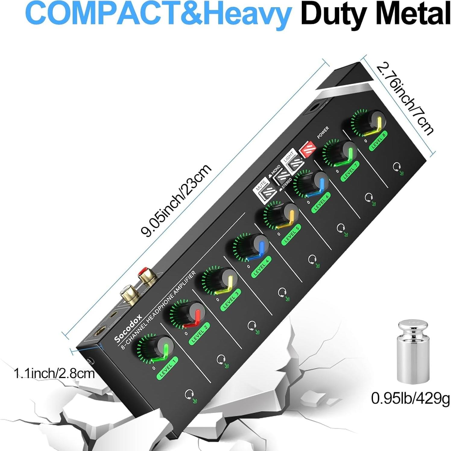 Amplificador de Auriculares 8 Canales Socodox 22.86x7.01cm