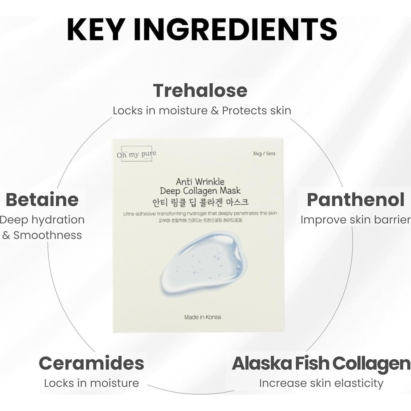 Máscara Facial Hidrogel OHMYPURE Colágeno Profundo 5 EA