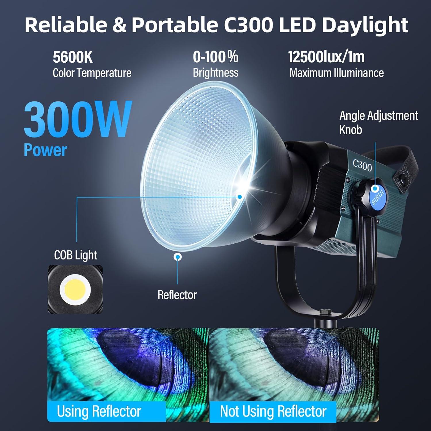 Luz de Video LED SIRUI C300 300W COB 12500Lux 5600K CRI96