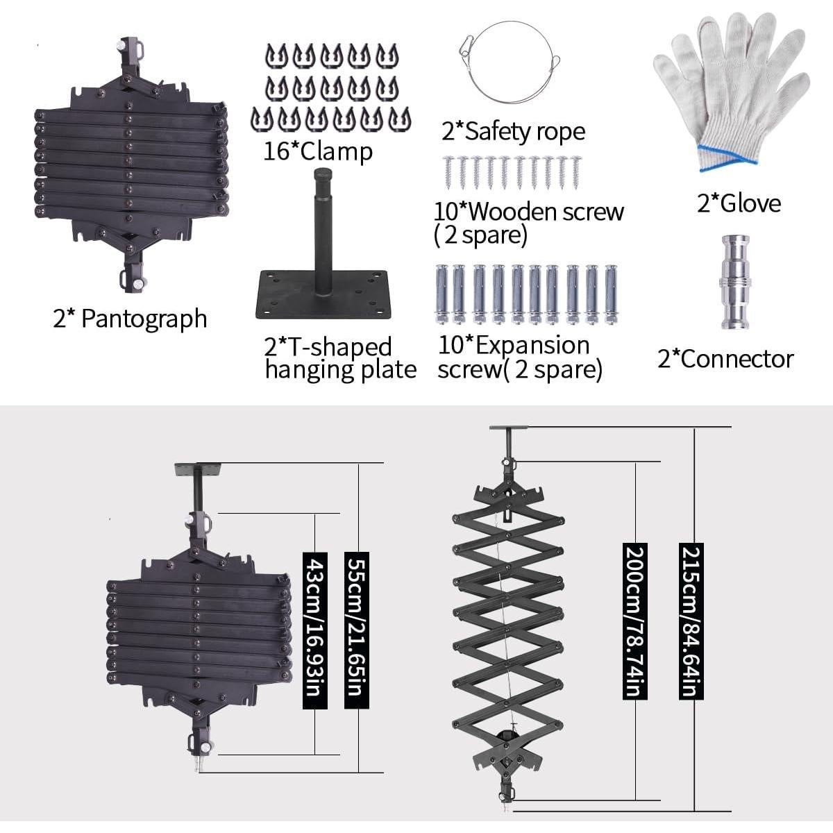 2 Paquetes Pantógrafo Telescópico GSKAIWEN 2m Ajustable 15kg