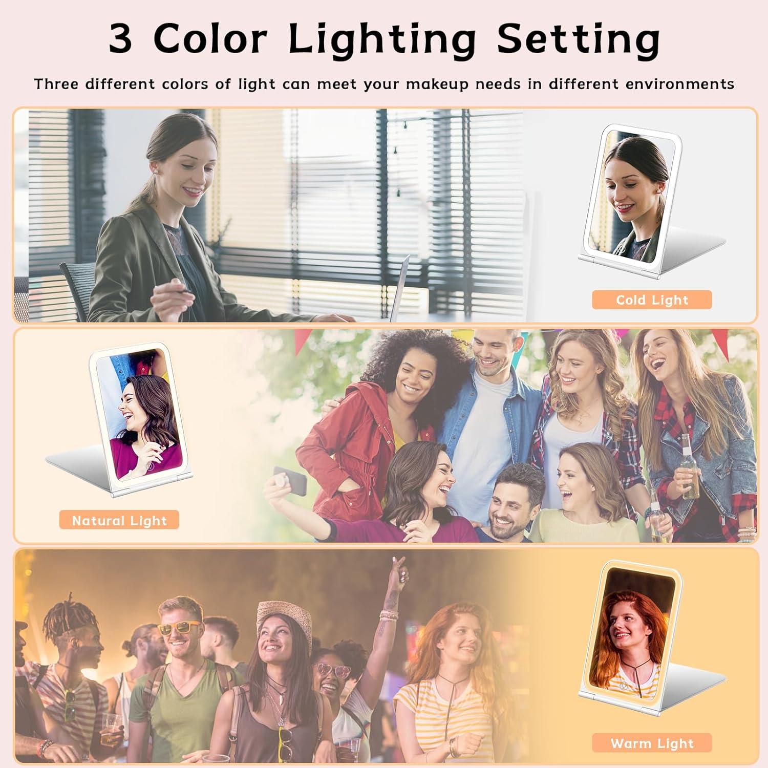 Espejo de Maquillaje Iluminado KerMiCi 10X Plegable Recargable