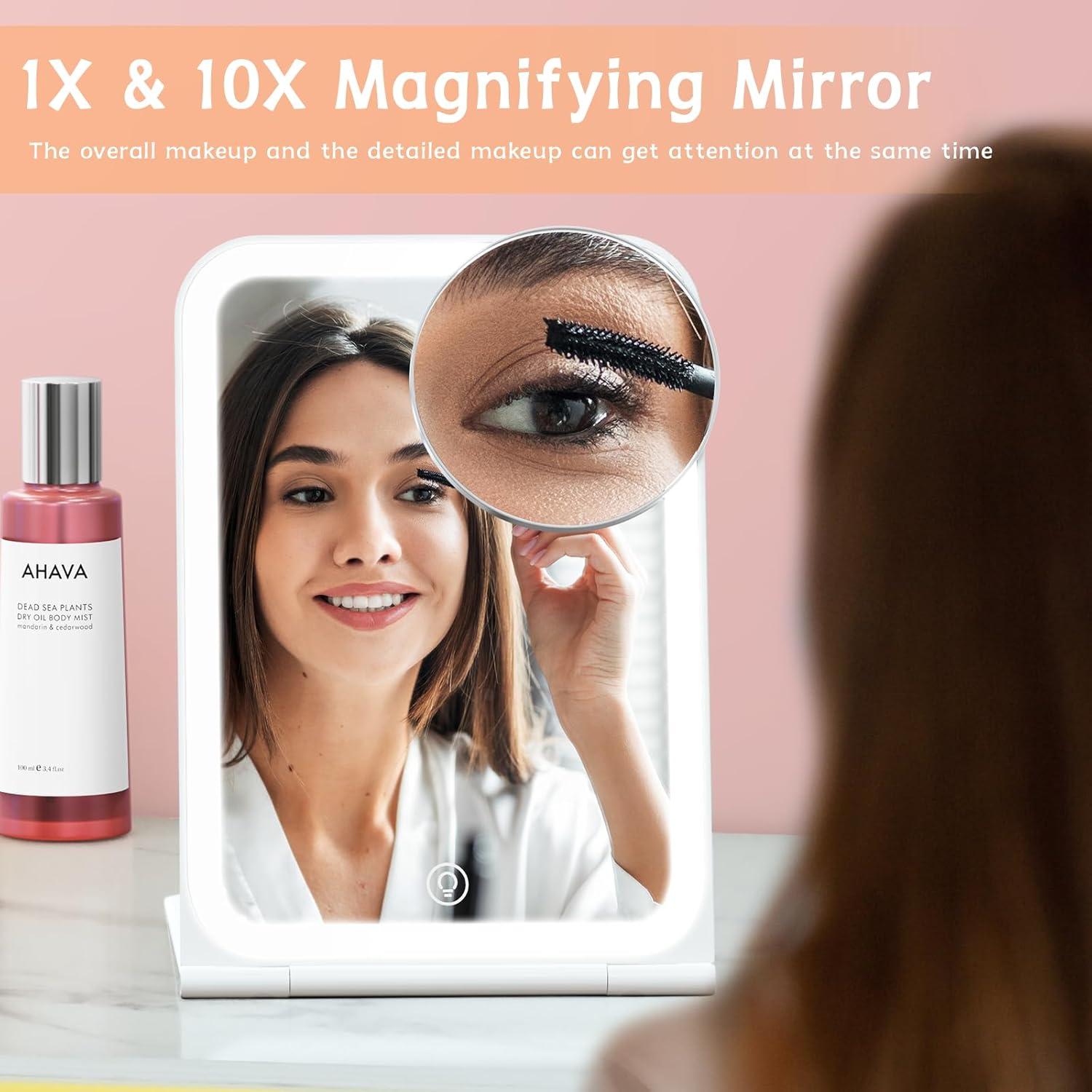 Espejo de Maquillaje Iluminado KerMiCi 10X Plegable Recargable