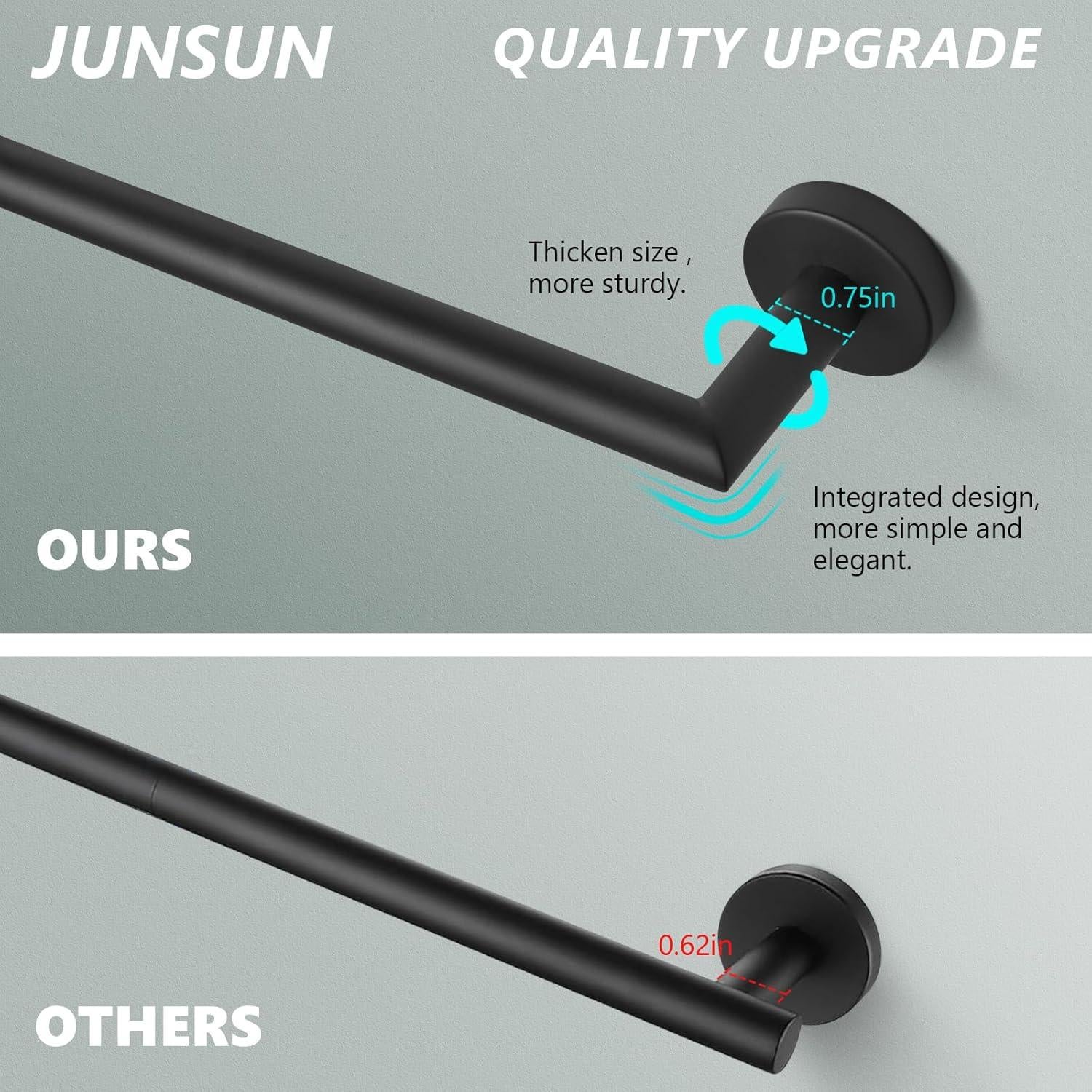 Barra de Toalla JunSun 79.69 cm Acero Inoxidable Negro Mate