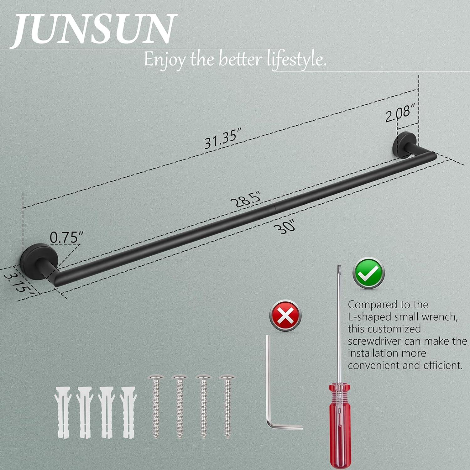 Barra de Toalla JunSun 79.69 cm Acero Inoxidable Negro Mate