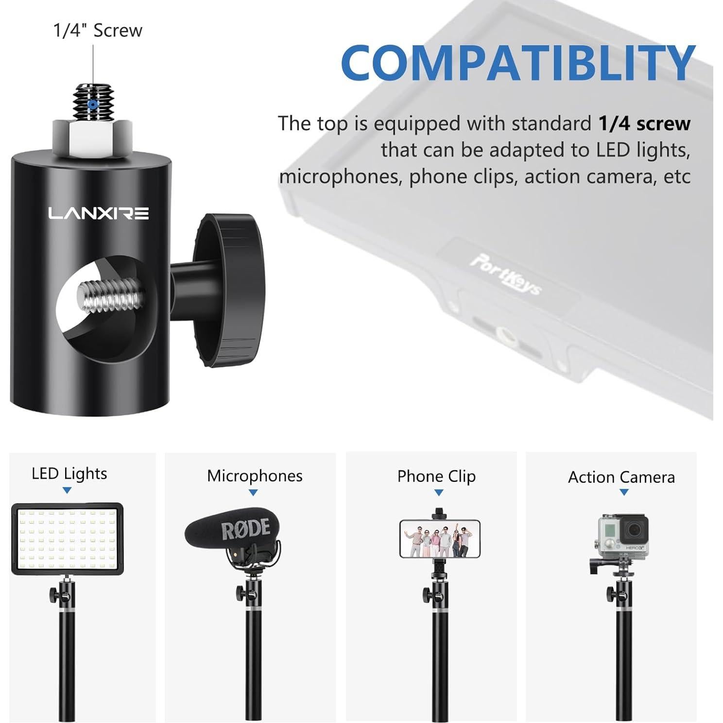 Adaptador de Montaje Rápido Lanxire 1/4" para Soporte de Luz