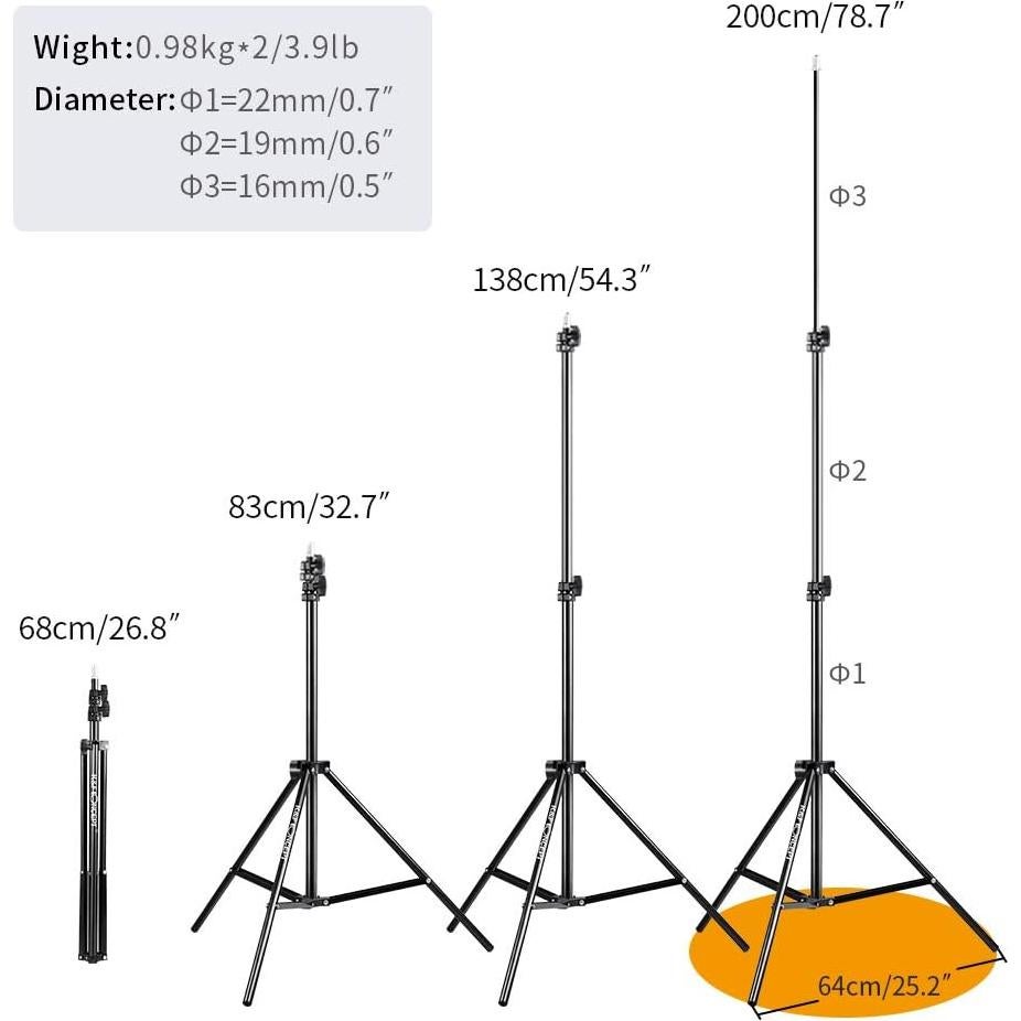 Soportes de Luz de Aluminio K&F Concept 200 cm Ajustables - Paquete de 2