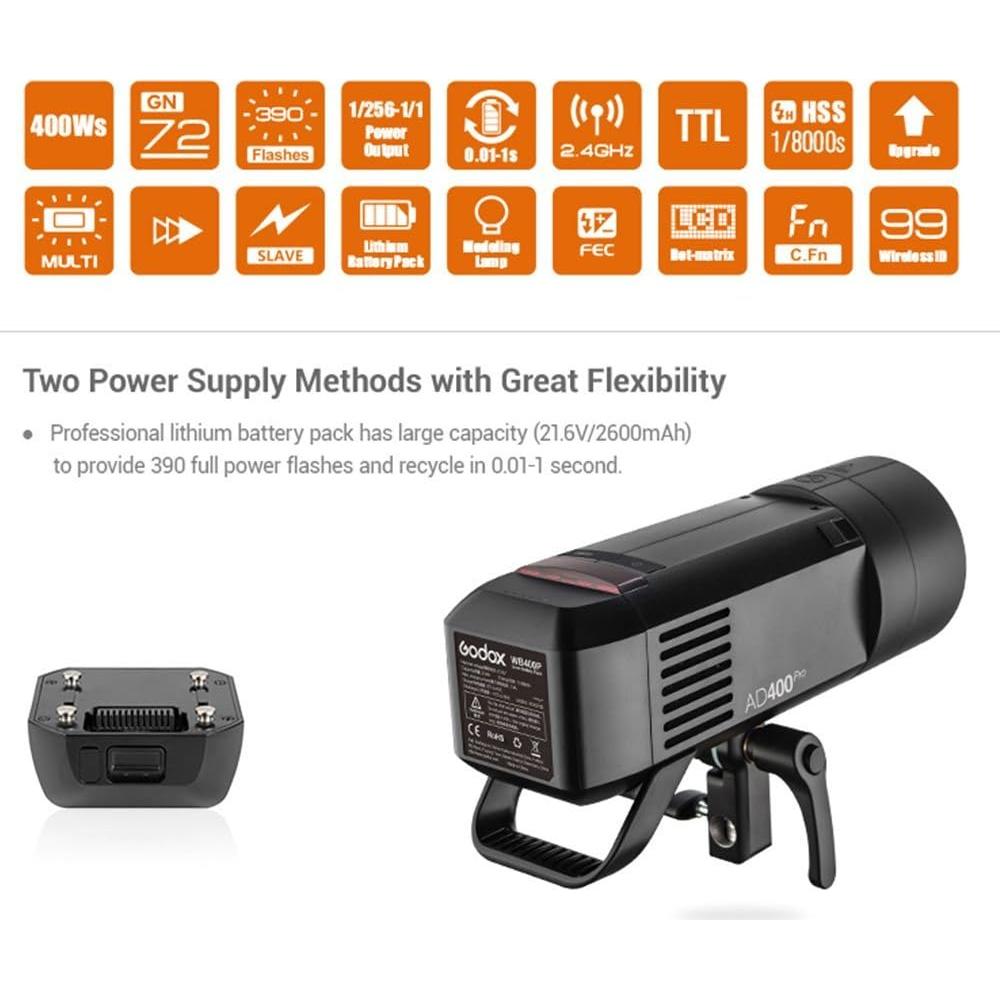Flash Estudio Godox AD400 Pro 400W TTL para Canon Sony Nikon