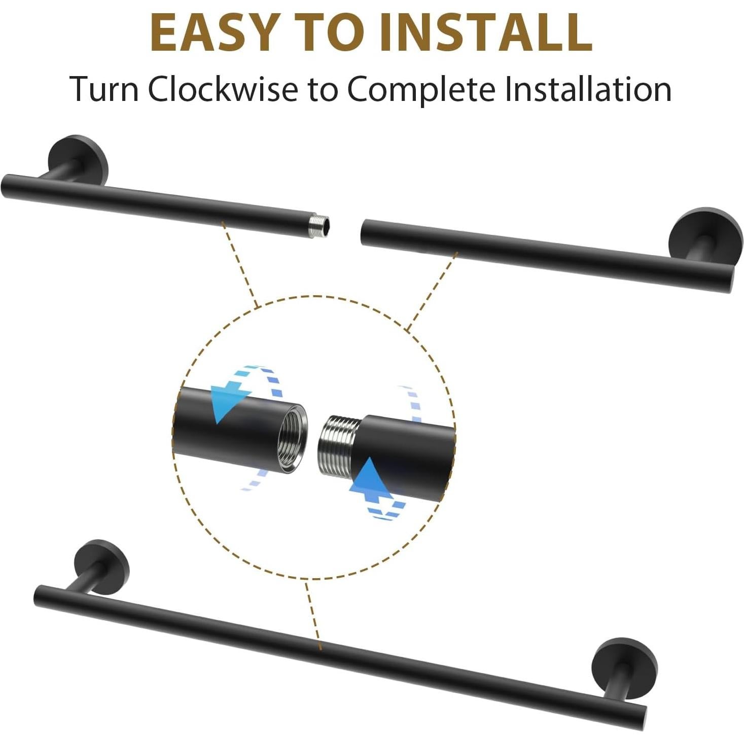 Barra de Toalla Luxbaro 66 cm Acero Inoxidable Negro Mate