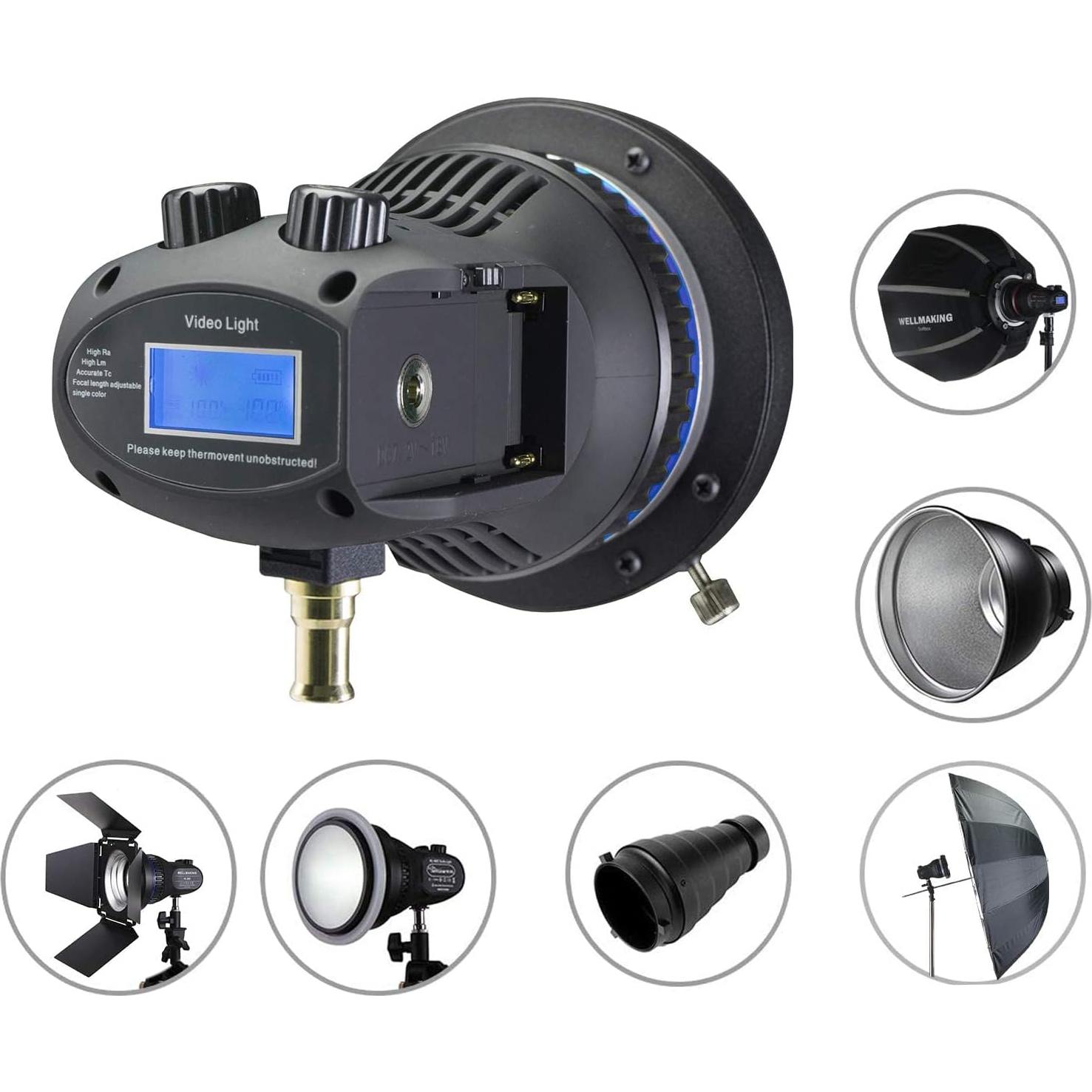 Luz LED Portátil WELLMAKING 80W Regulable 5600K CRI 98