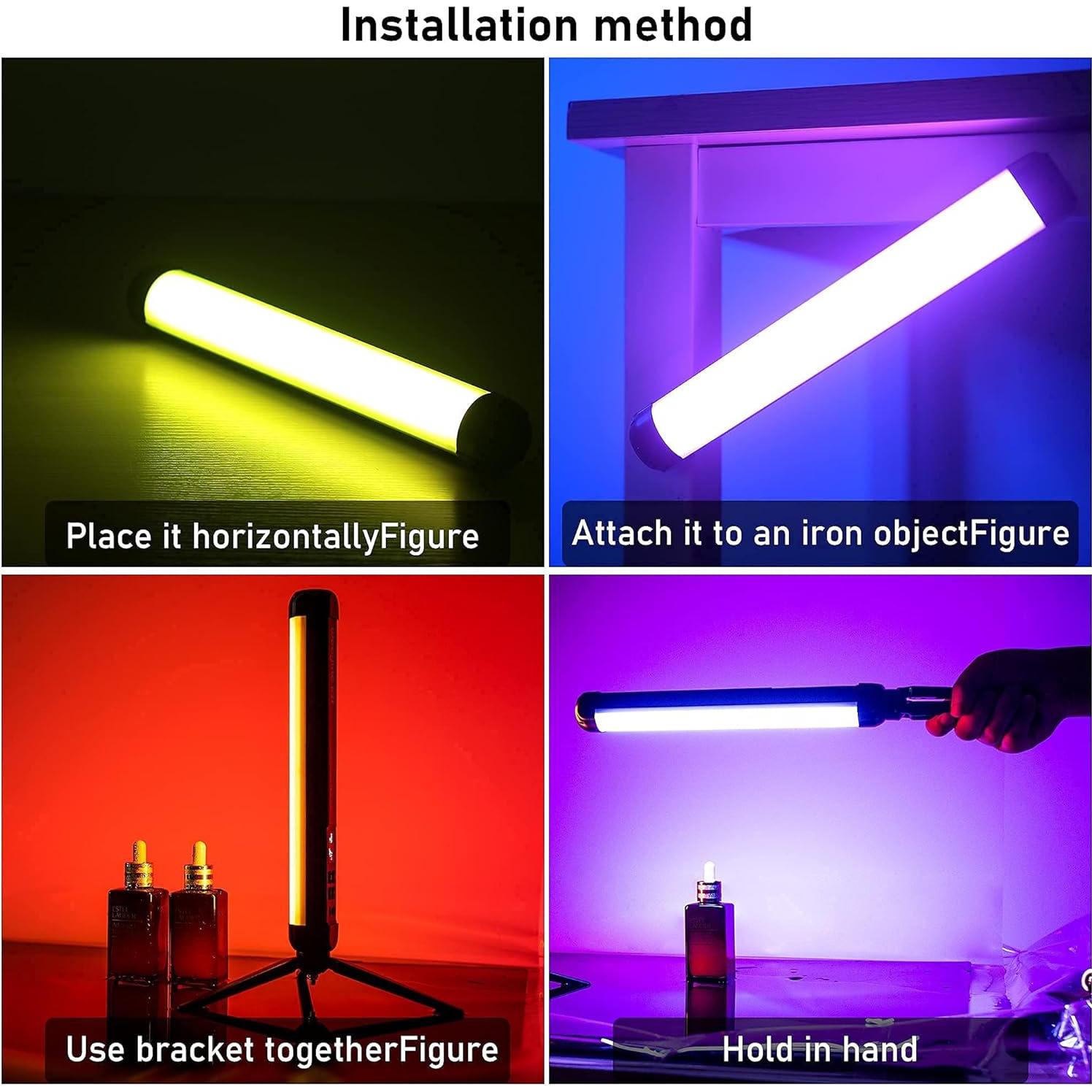 RGB Handheld Light Wand with Mini Desk Tripod, RGB LED Video Light Stick Built-in Rechargeable Battery & Magnet, App Control Photography Lights Stick for Portrait Lighting Video Recording TikTok