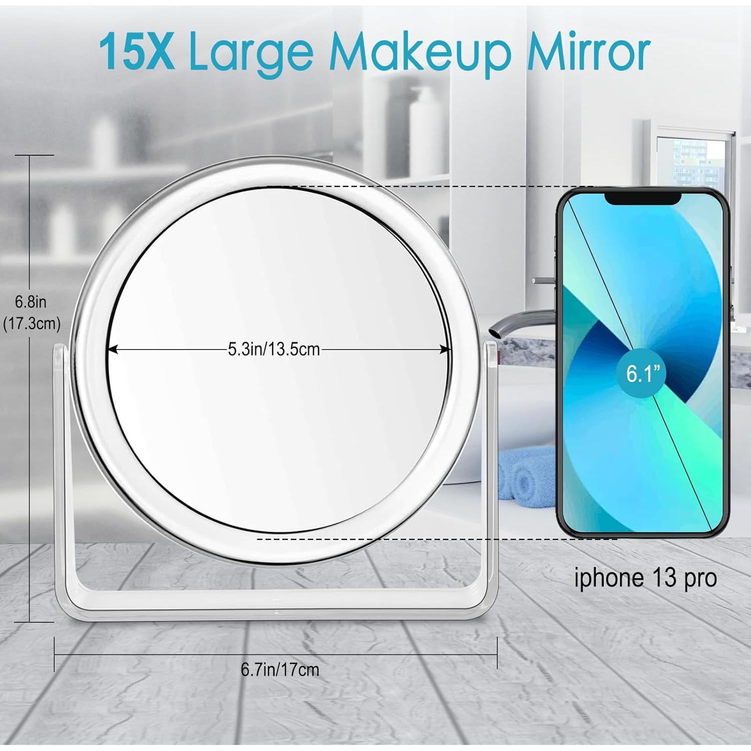 Espejo de Maquillaje Doble Cara 1X/15X MKUMIR Portátil