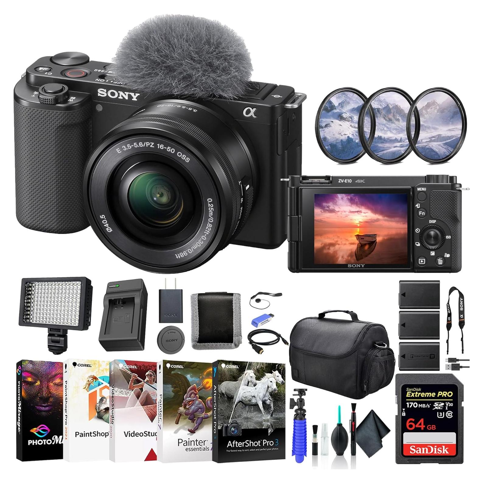 Cámara Sin Espejo Sony ZV-E10 con Lente 16-50mm y Accesorios