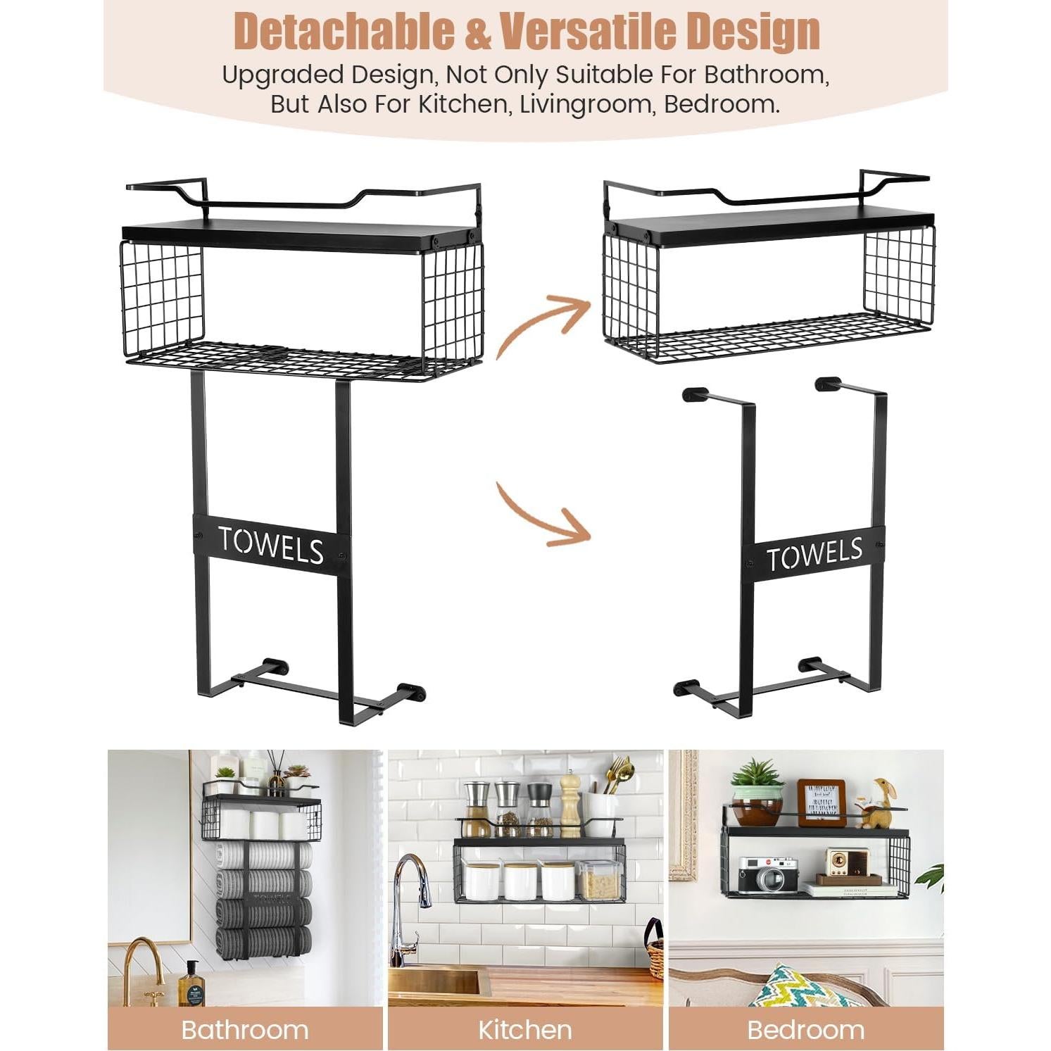 Soporte de Toallas Aetyord Montado en Pared Negro 40x15cm