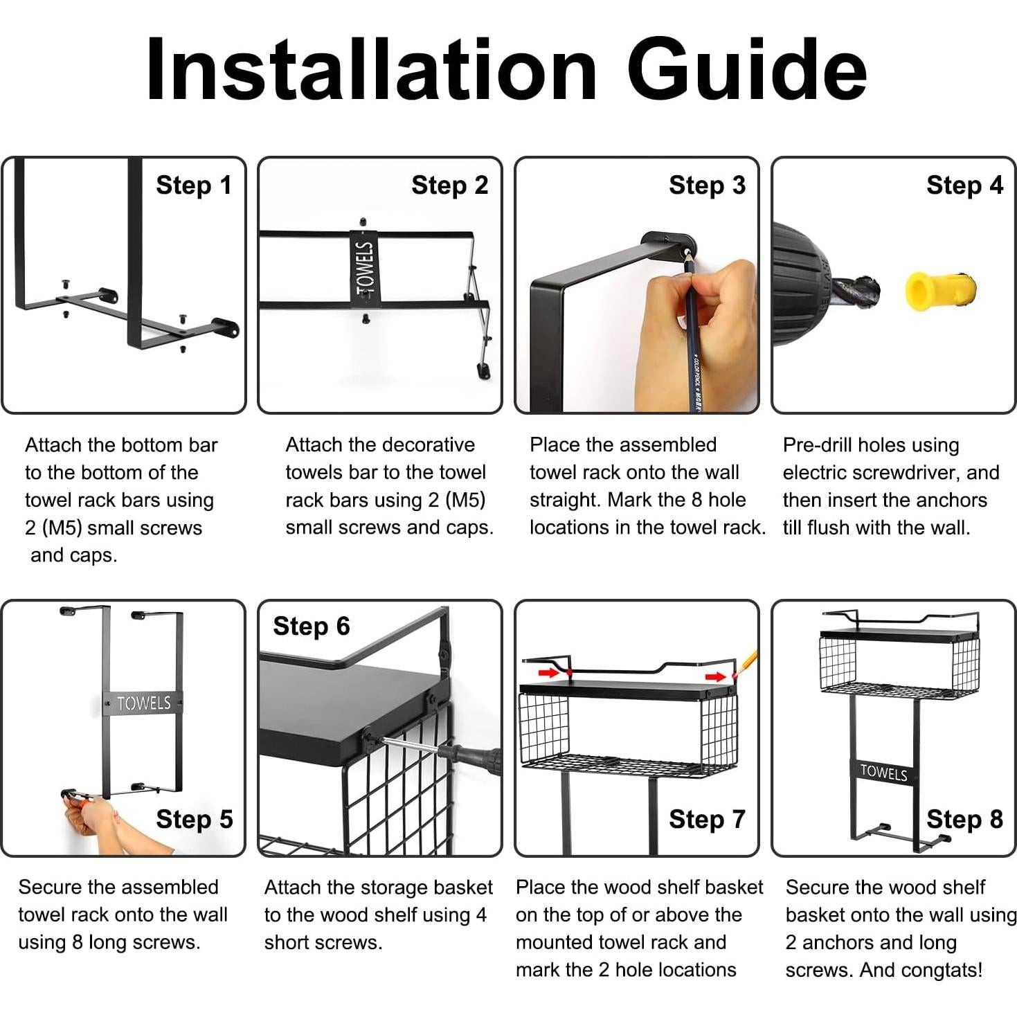 Soporte de Toallas Aetyord Montado en Pared Negro 40x15cm