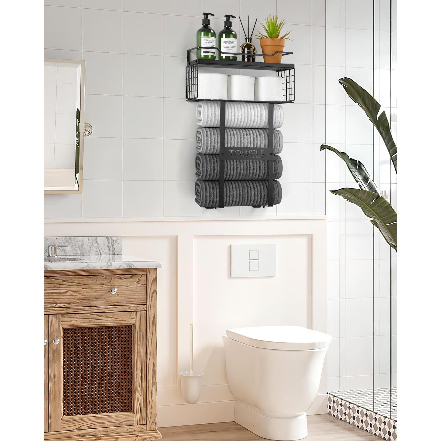 Soporte de Toallas Aetyord Montado en Pared Negro 40x15cm