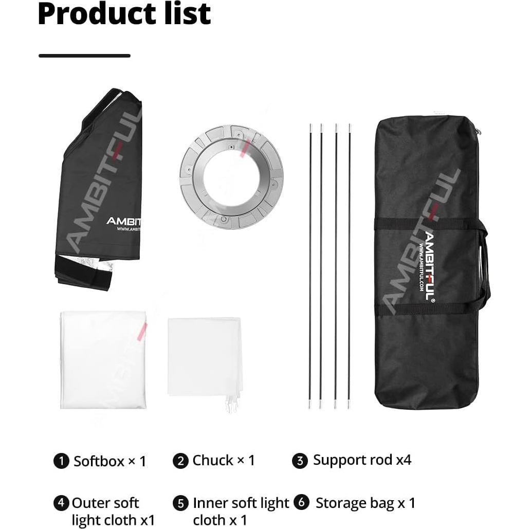 Softbox AMBITFUL 60x90cm con Wabengitter y Bolsa de Transporte