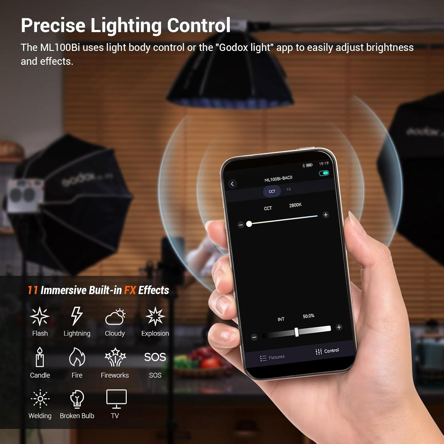 Luz de Video LED Godox ML100Bi 100W Bi-Color 2800-6500K