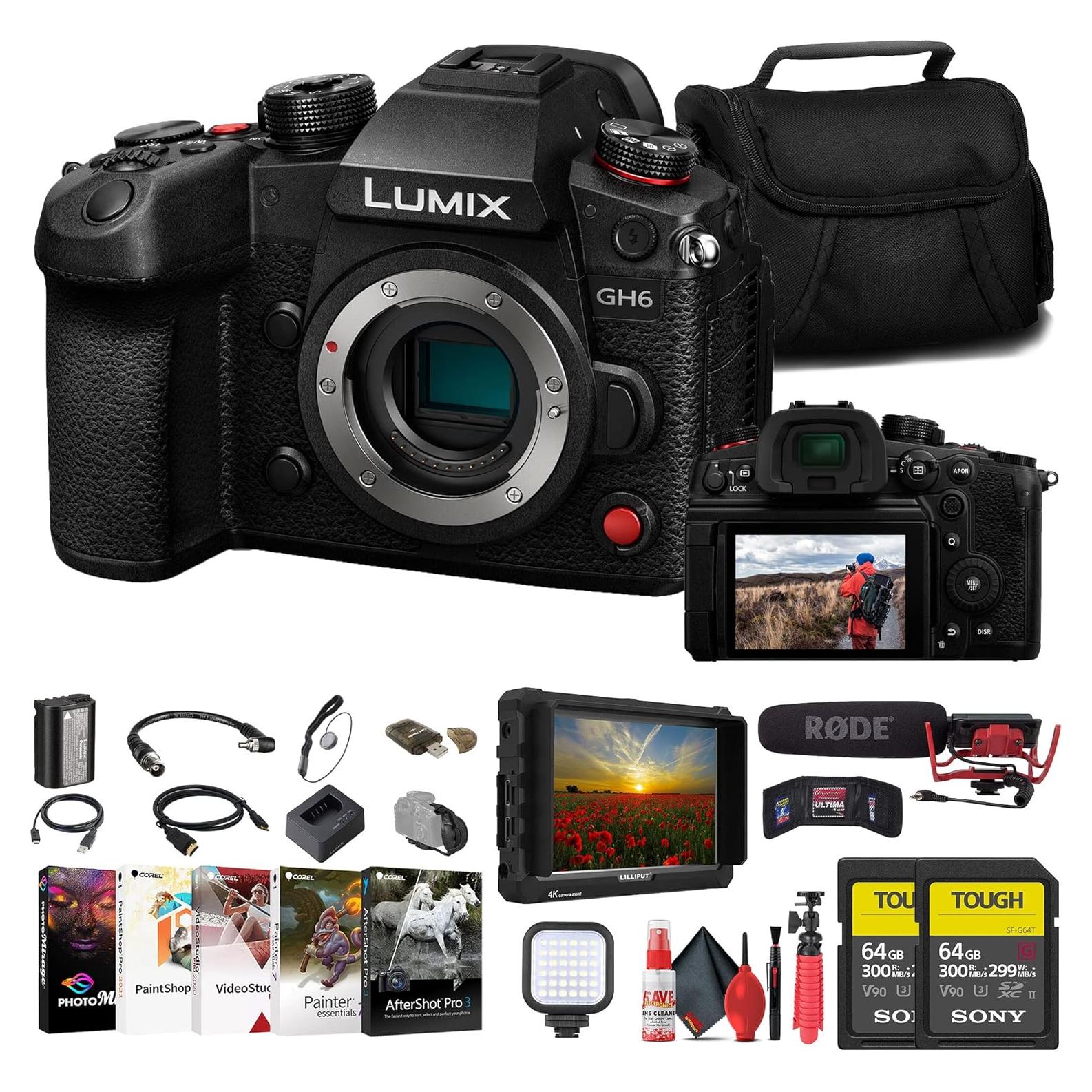 Cámara Sin Espejo Panasonic Lumix GH6 + Monitor 7" + Rode VideoMic + Tarjeta SD 64GB