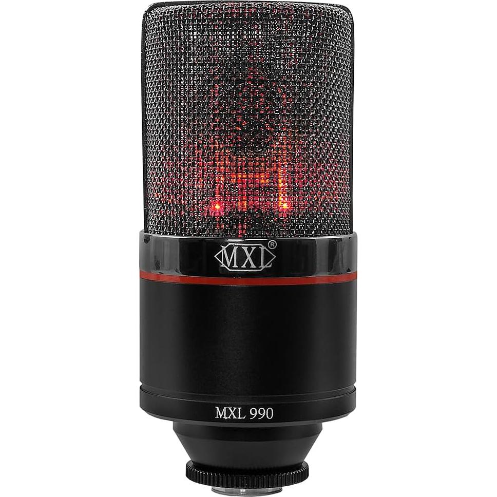 MXL 990 Blaze LED Studio Quality Condenser Microphone Bundle w/Pig Hog PHM10 8mm Mic Cable, Pop Filter Polishing Cloth