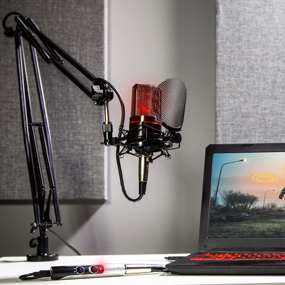 MXL 990 Blaze LED Studio Quality Condenser Microphone Bundle w/Pig Hog PHM10 8mm Mic Cable, Pop Filter Polishing Cloth