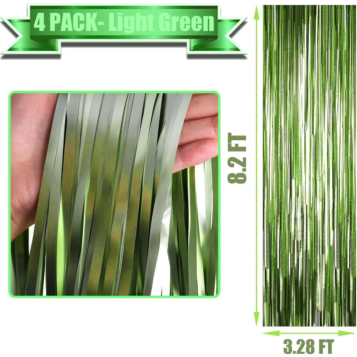 Paquete de 4 Cortinas de Flecos de Papel de Aluminio Verde Claro 1m x 2.5m