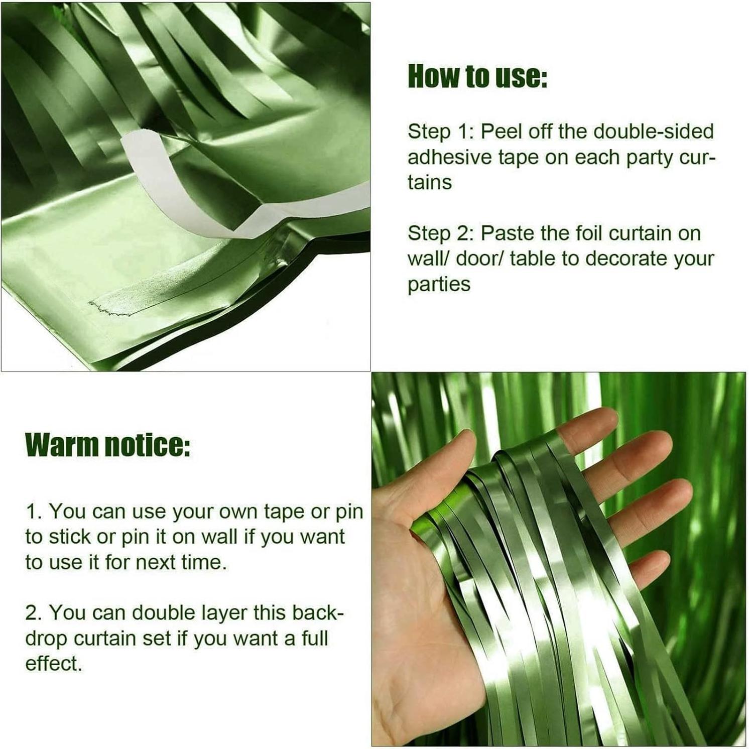 Paquete de 4 Cortinas de Flecos de Papel de Aluminio Verde Claro 1m x 2.5m