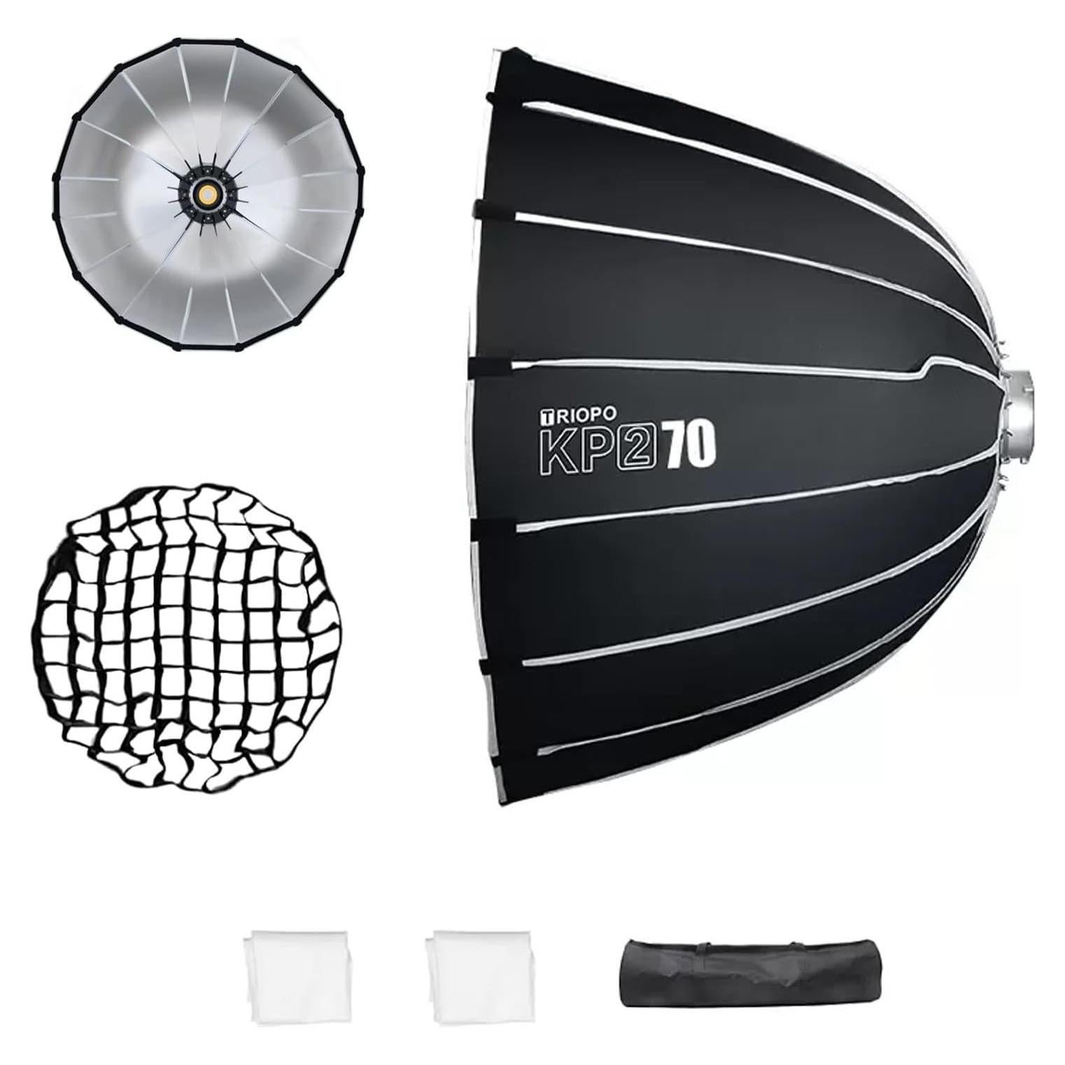 Softbox Parabólico 70cm Triopo Montaje Bowens con Rejilla