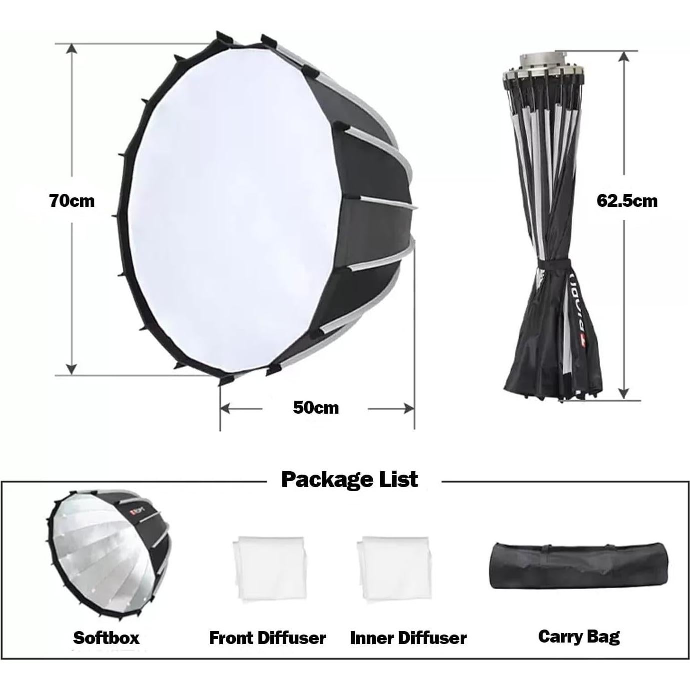 Softbox Parabólico 70cm Triopo Montaje Bowens con Rejilla