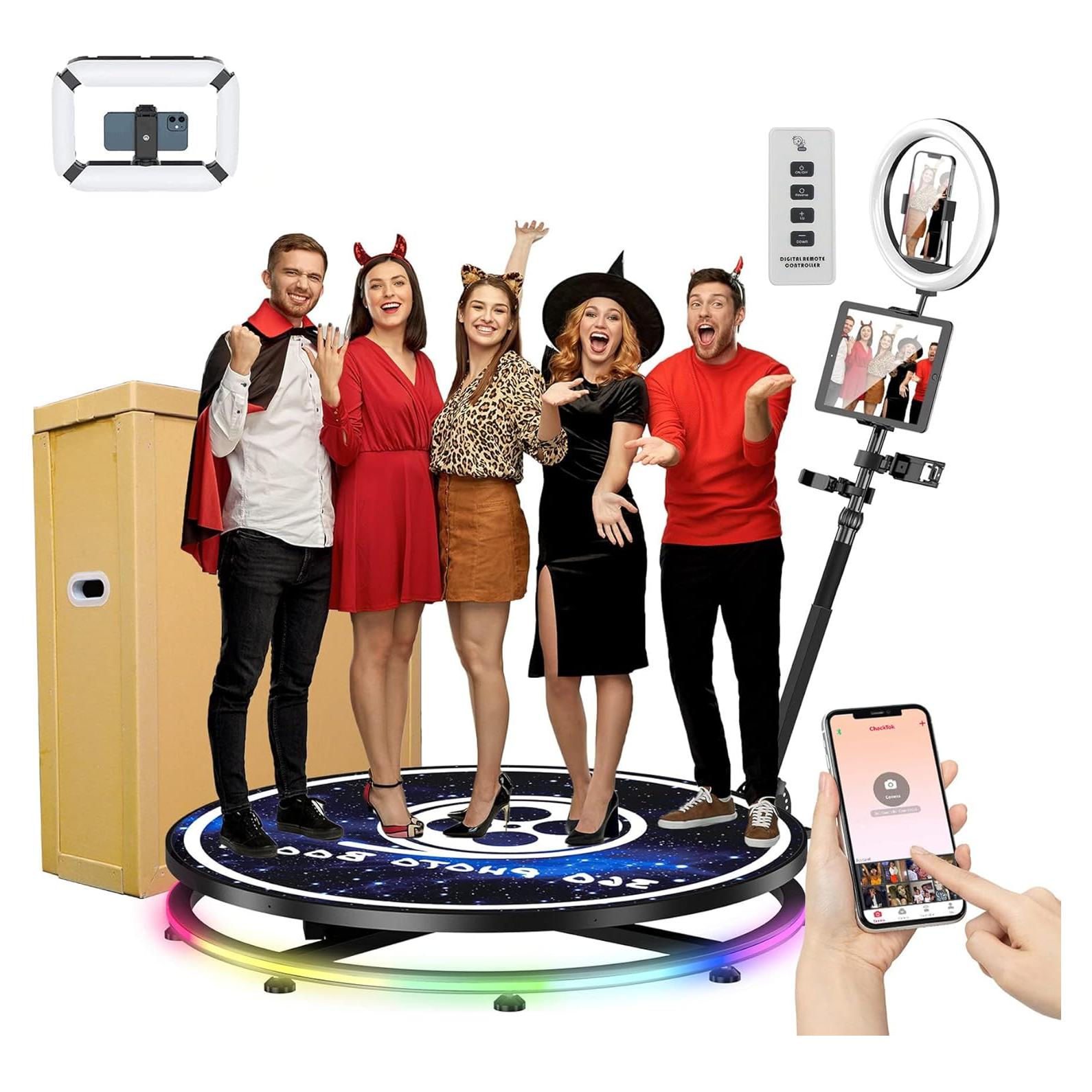 360 Photo Booth Honeycomb Box + Extra Free Battery Ring Light, YCKJNB 360 Photo Booth Machine for Parties Slow Motion Video,Software Wireless Control Automatic Spin for 5-7 People(39.4"/100CM)