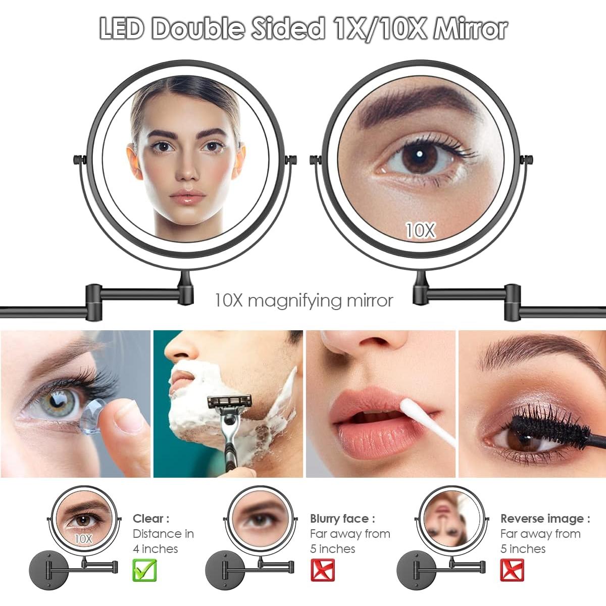 Espejo de Maquillaje LED Rocollos 20 cm Doble Cara 1X/10X