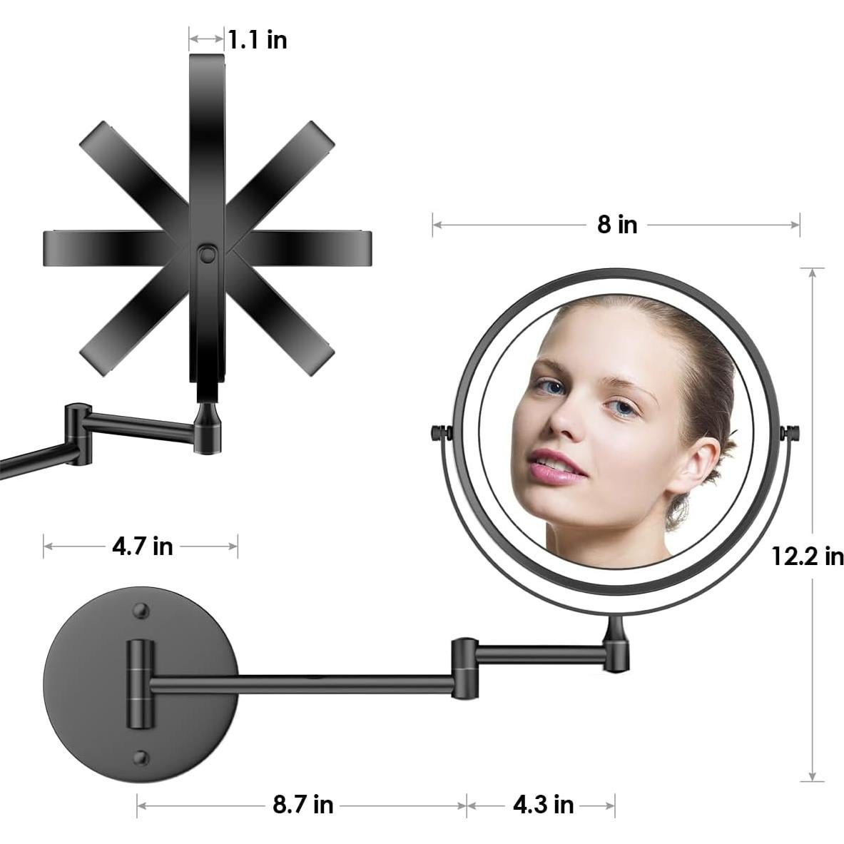 Espejo de Maquillaje LED Rocollos 20 cm Doble Cara 1X/10X