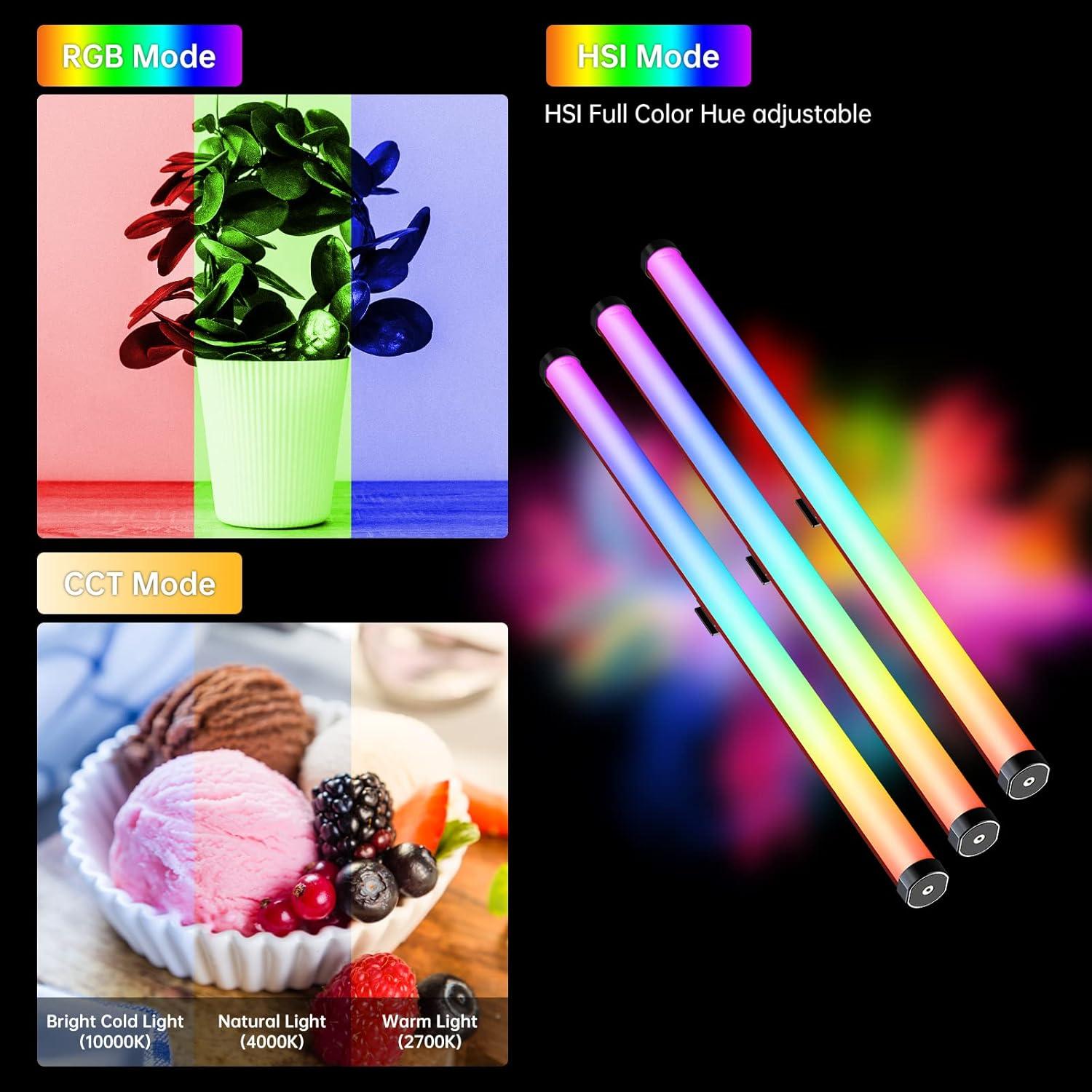 GVM RGB Tube Light with Softbox, 2 Packs 45W Handheld Wand Light, 48" Full Color LED Tube Light, 2700-10000K Stick Light with APP/DMX Control, 12 Scene Effects, MESH Networking Control Led Video Light