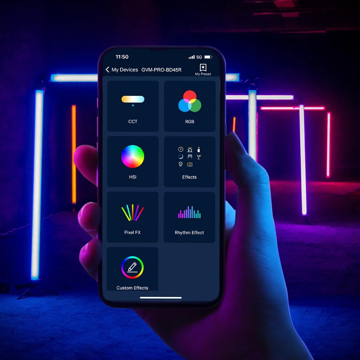 GVM RGB Tube Light with Softbox, 2 Packs 45W Handheld Wand Light, 48" Full Color LED Tube Light, 2700-10000K Stick Light with APP/DMX Control, 12 Scene Effects, MESH Networking Control Led Video Light