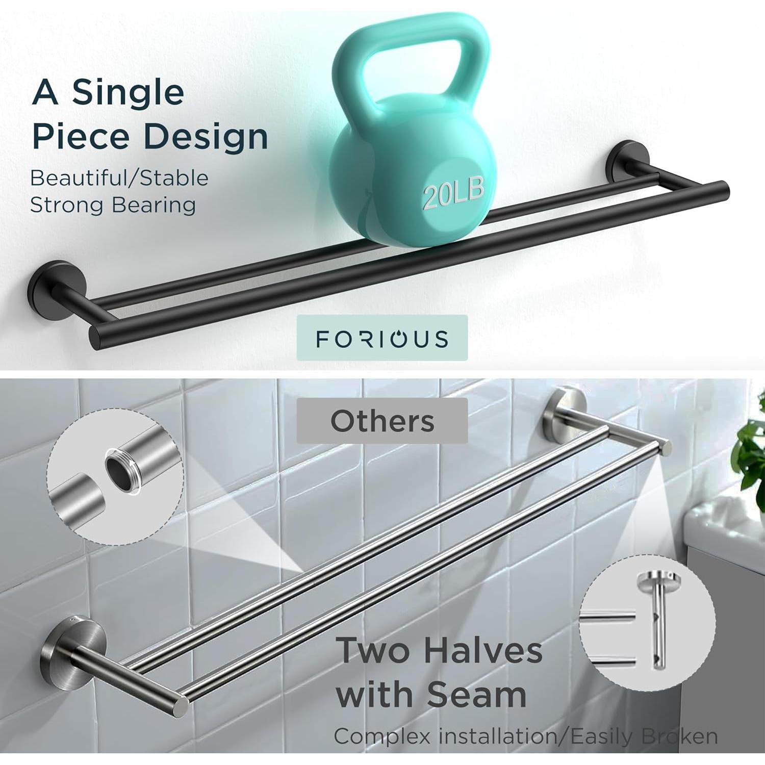 Barras dobles para toallas FORIOUS 60 cm acero inoxidable negro