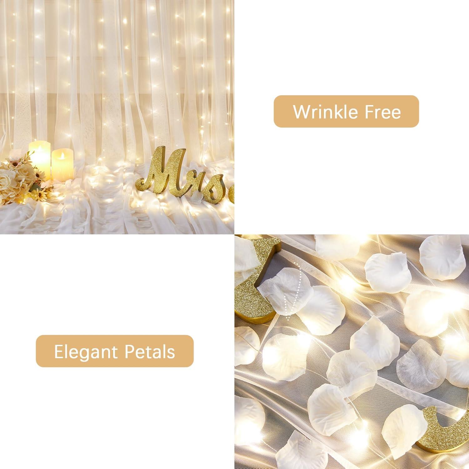 Cortinas de fondo de tul blanco 3m con luces y flores Tao-Ge