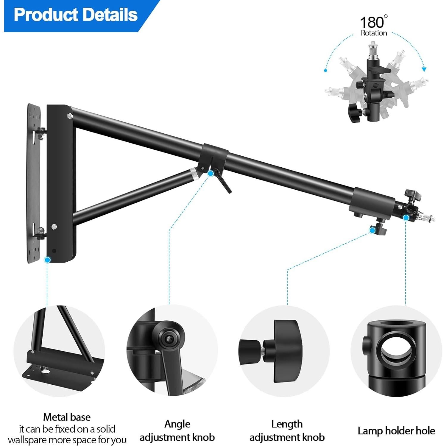 Brazo de Soporte Triangular Wellmaking 135cm Ajustable 180°