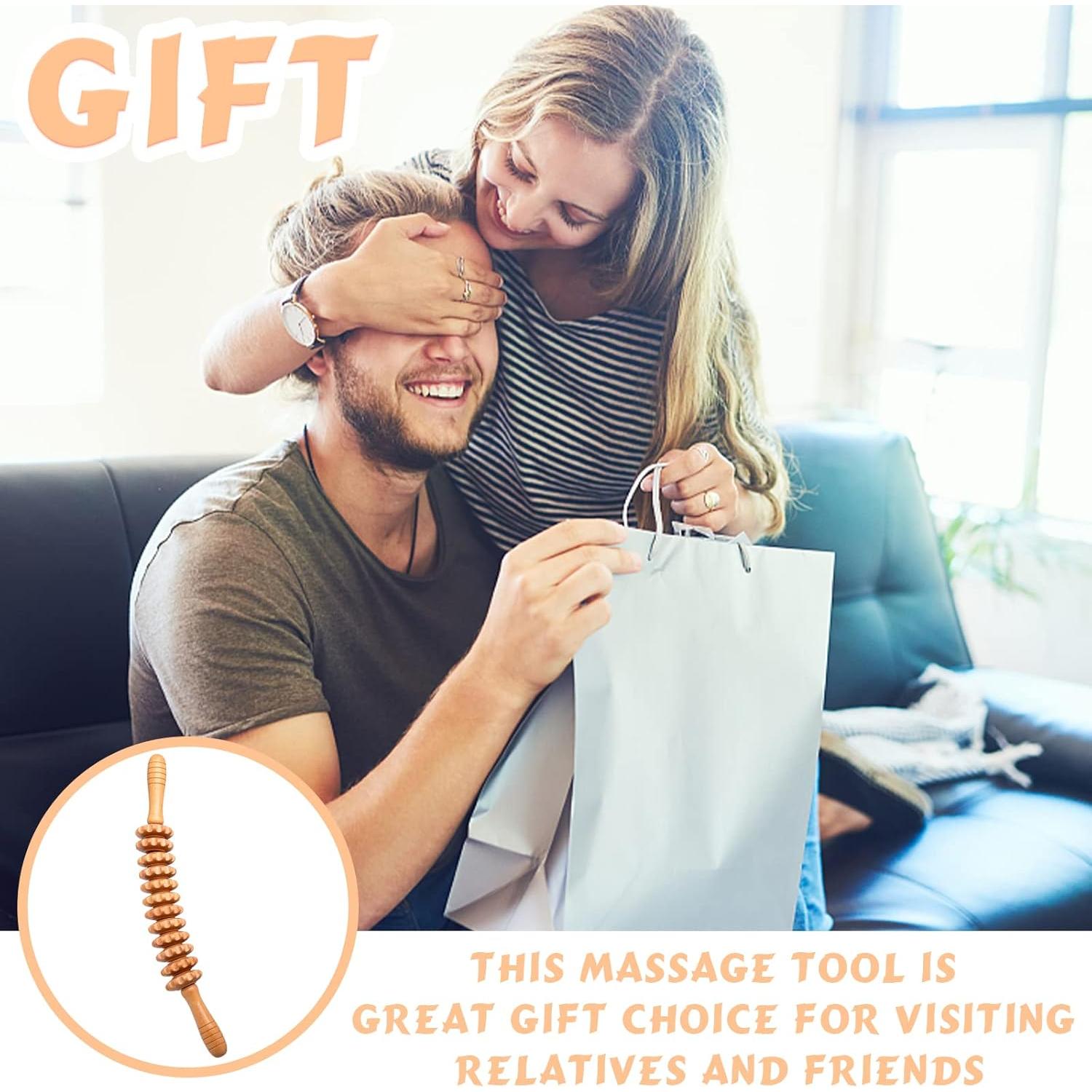 Rodillo de Masaje de Madera DAOZWUBGIH 40 cm Drenaje Linfático