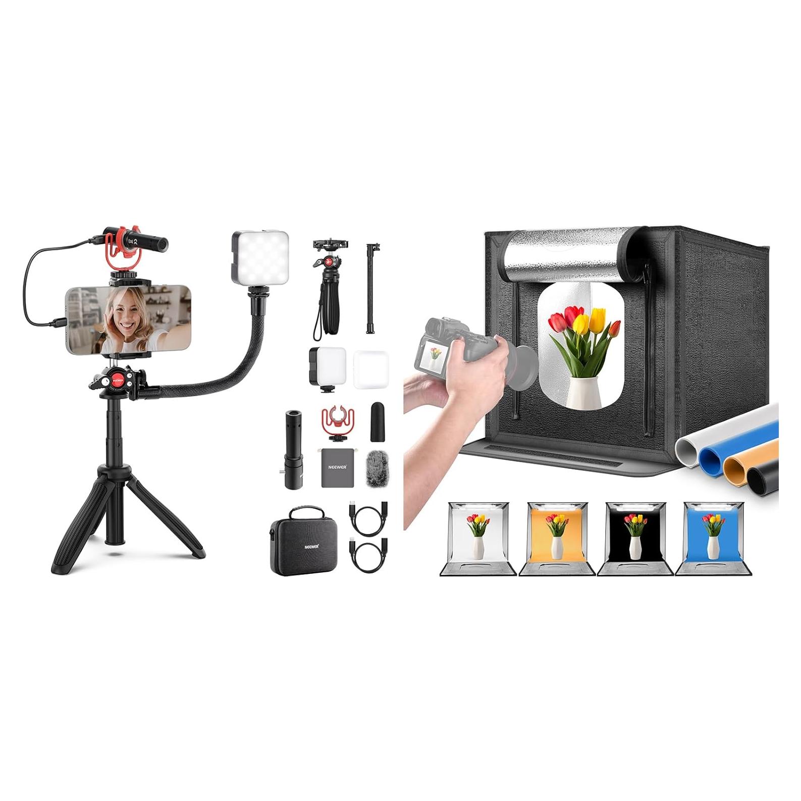 Kit de Vlogging Neewer para Teléfonos con Luz LED y Micrófono