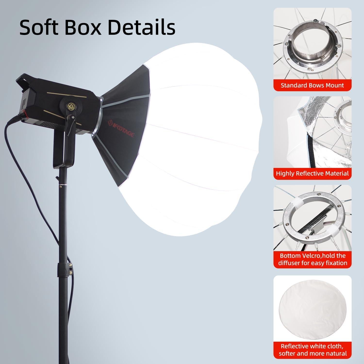 Luz de Video LED IFOOTAGE SL1 60DN con Soft Box 50cm 5600K