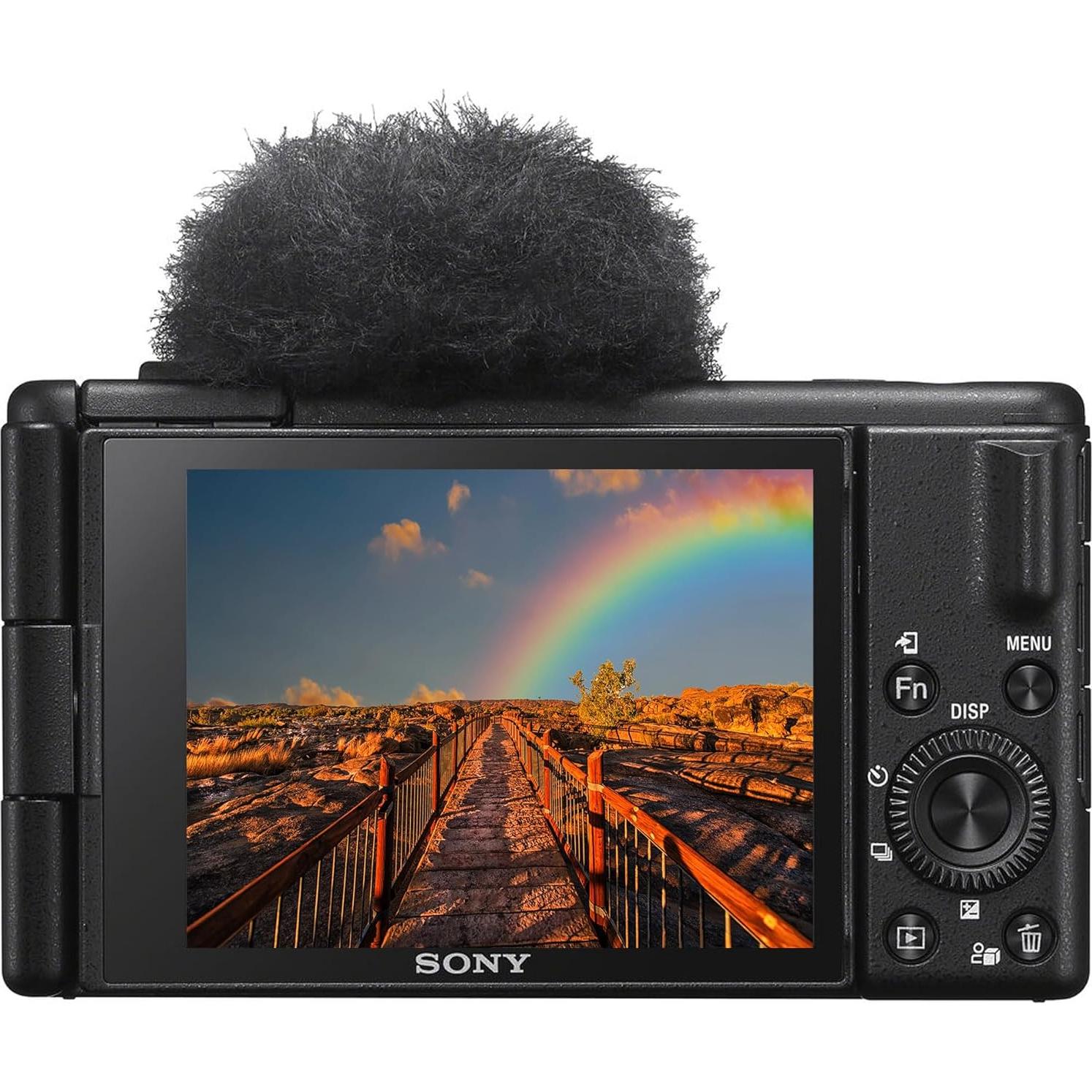 Sony ZV-1 II Compact Vlogging Camera (ILCZV-1M2/B) – 20.1 MP 1″ Sensor, 18–50 mm Wide-Angle Zoom, 4K Video w/ 64GB Card, NP-BX1 Battery, Card Reader, LED Light, Soft Bag and More