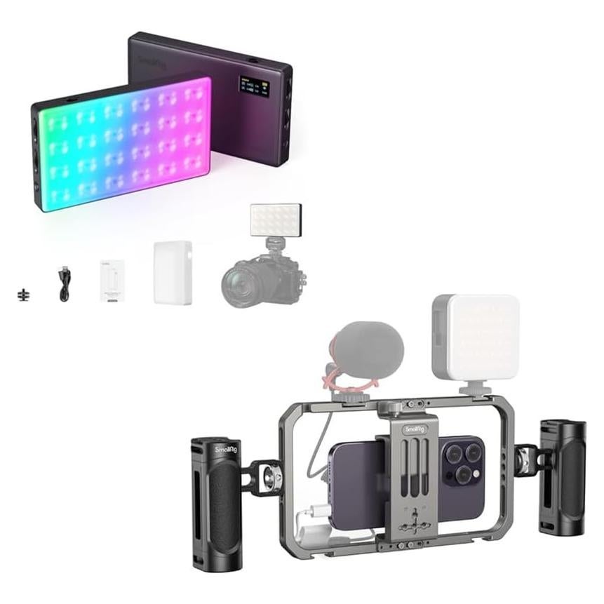 Paquete SmallRig RM120 Luz de Video RGB 3808 + Soporte Teléfono 4121