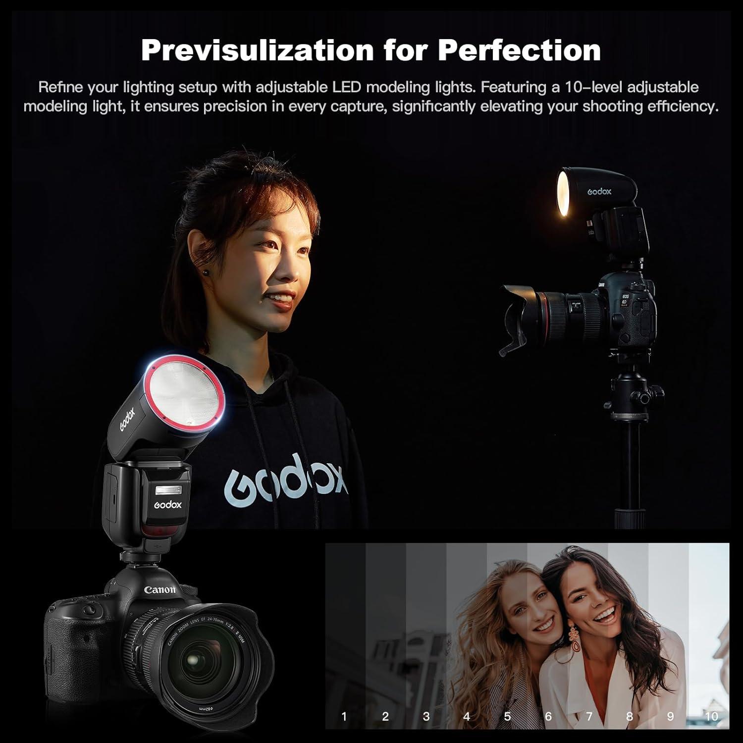 Flash Godox V1 Pro U TTL para Olympus y Panasonic con Accesorios