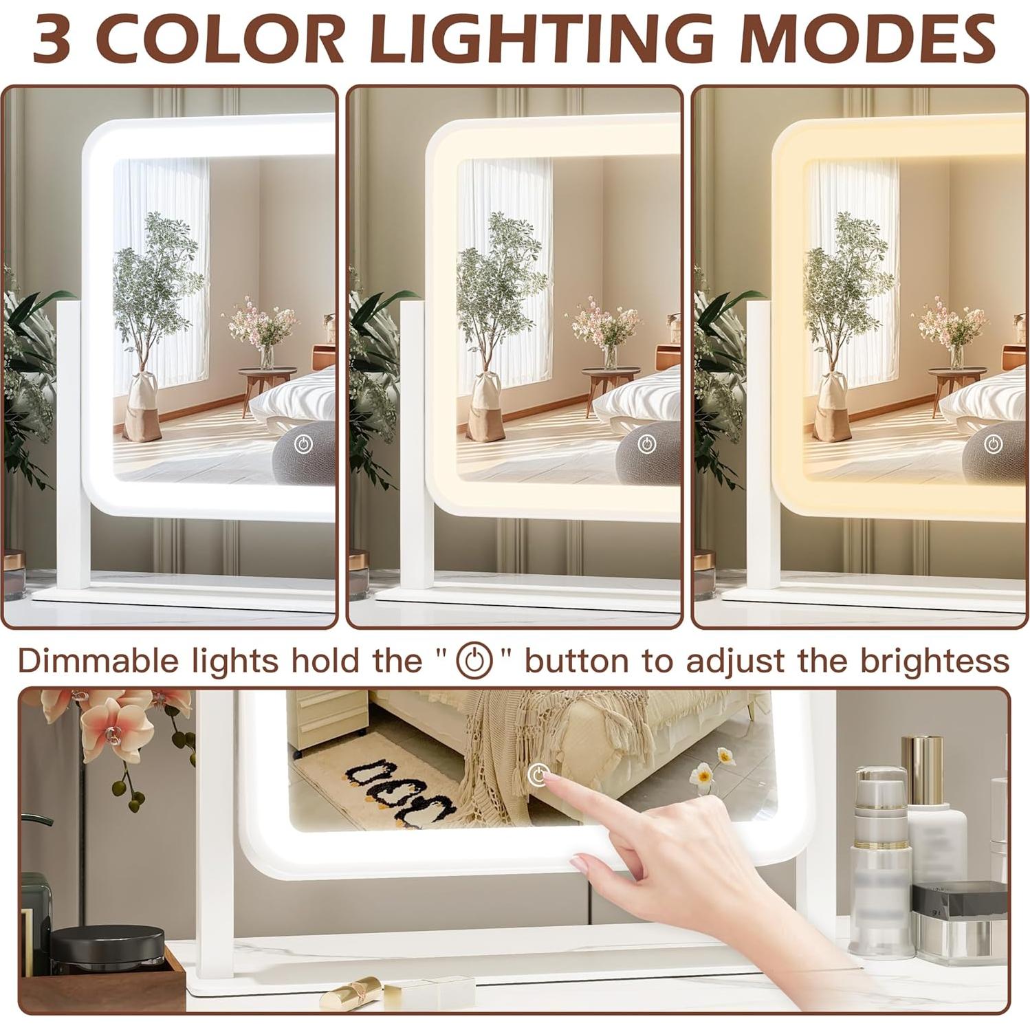 Espejo de Tocador FENNIO con Luces LED 35.5x30.5cm Táctil