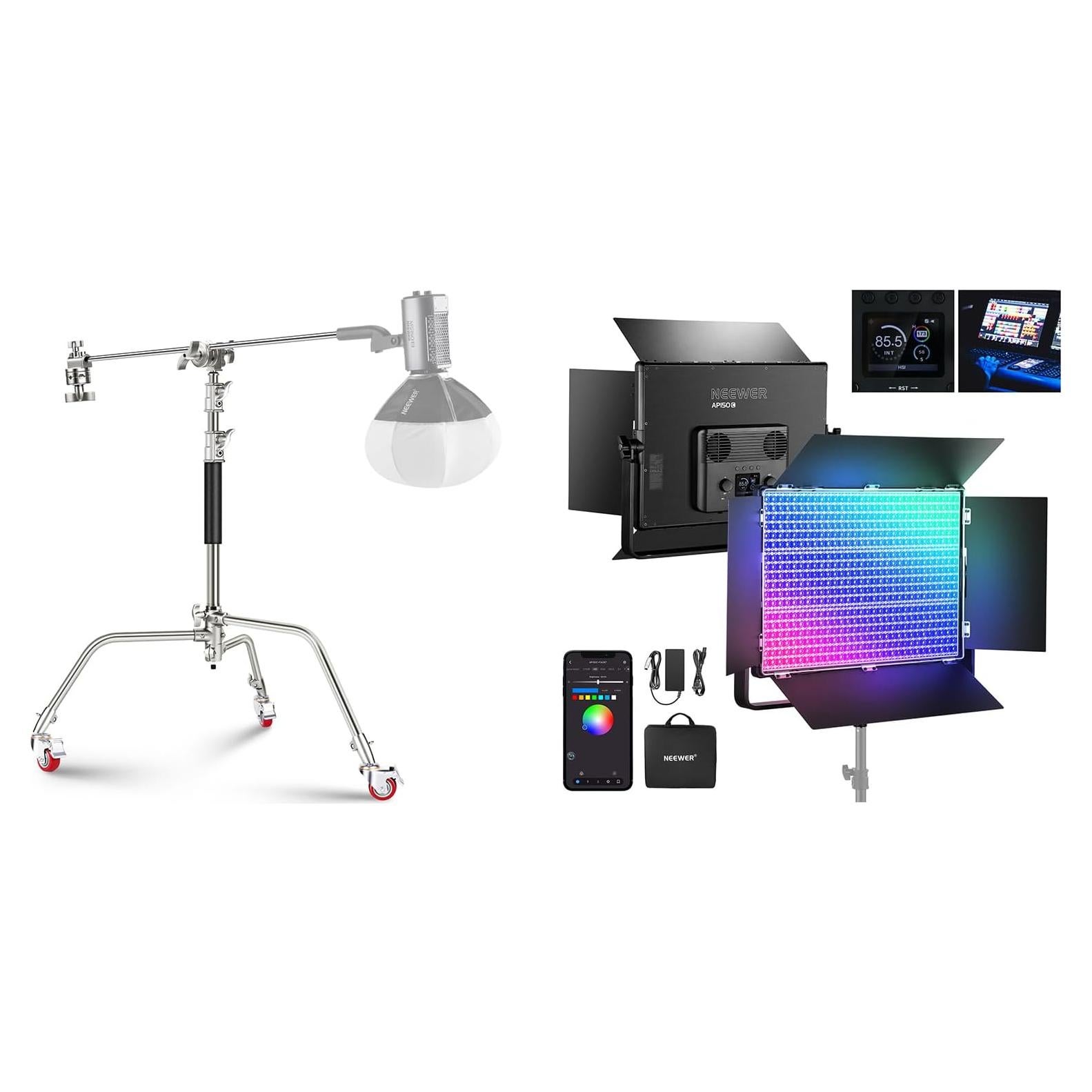 Kit de Luz LED NEEWER AP150C 150W RGB con Soporte Acero Inoxidable