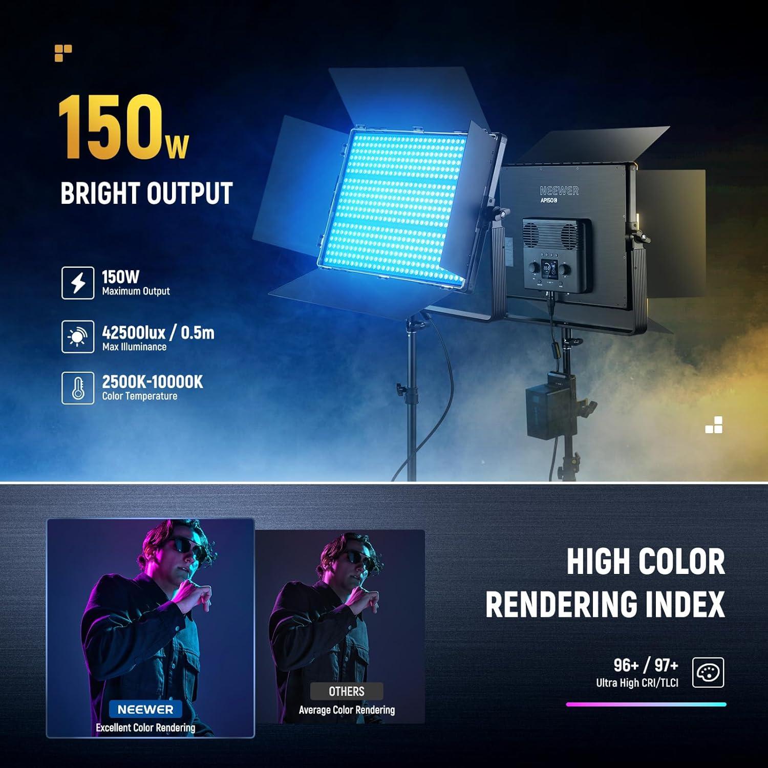 Kit de Luz LED NEEWER AP150C 150W RGB con Soporte Acero Inoxidable