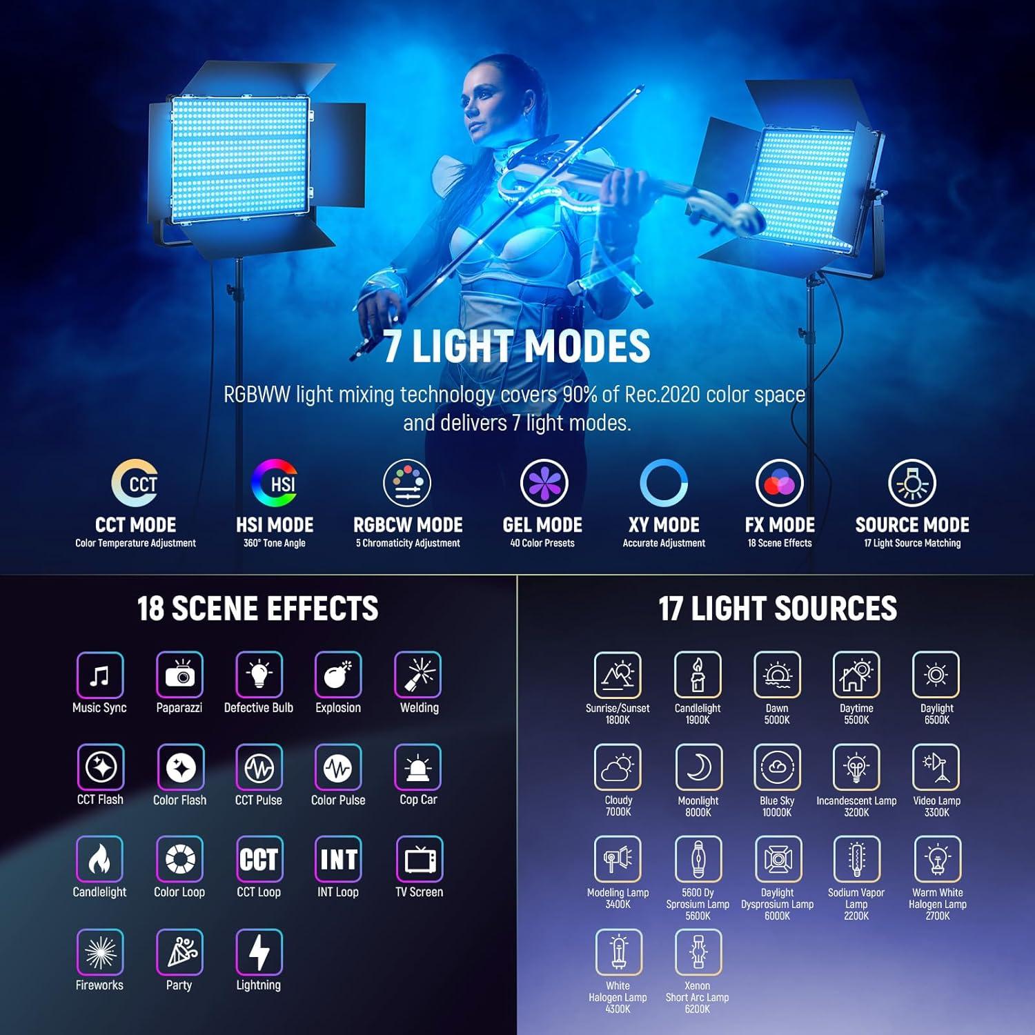 Kit de Luz LED NEEWER AP150C 150W RGB con Soporte Acero Inoxidable