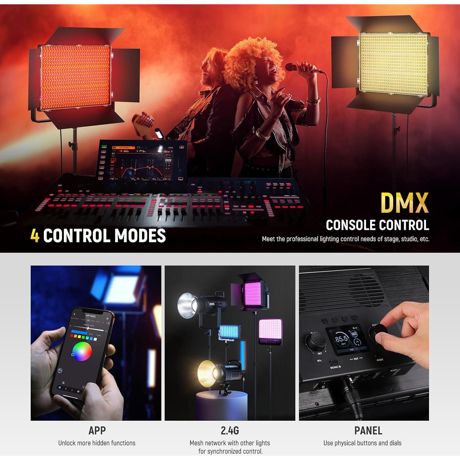 Kit de Luz LED NEEWER AP150C 150W RGB con Soporte Acero Inoxidable