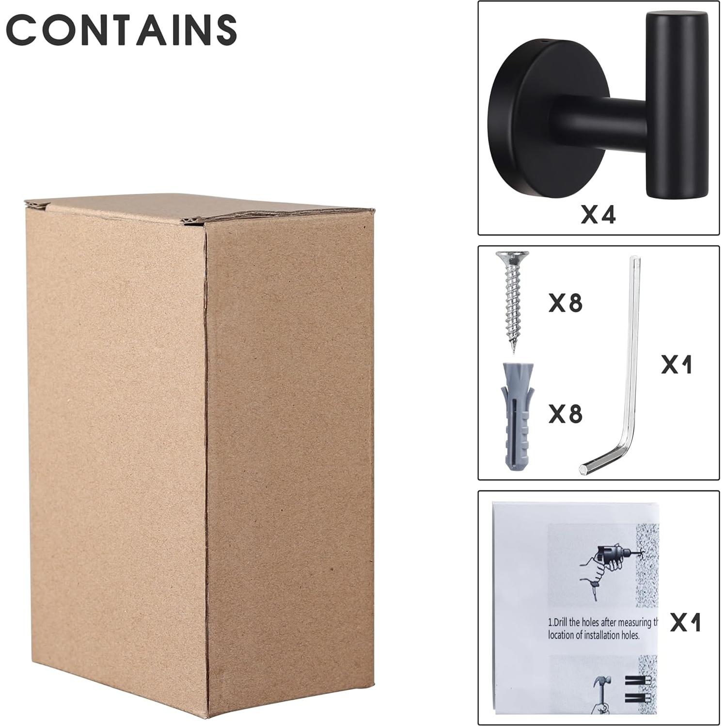 Ganchos de Acero Inoxidable Homagic 4 Piezas Negro Mate