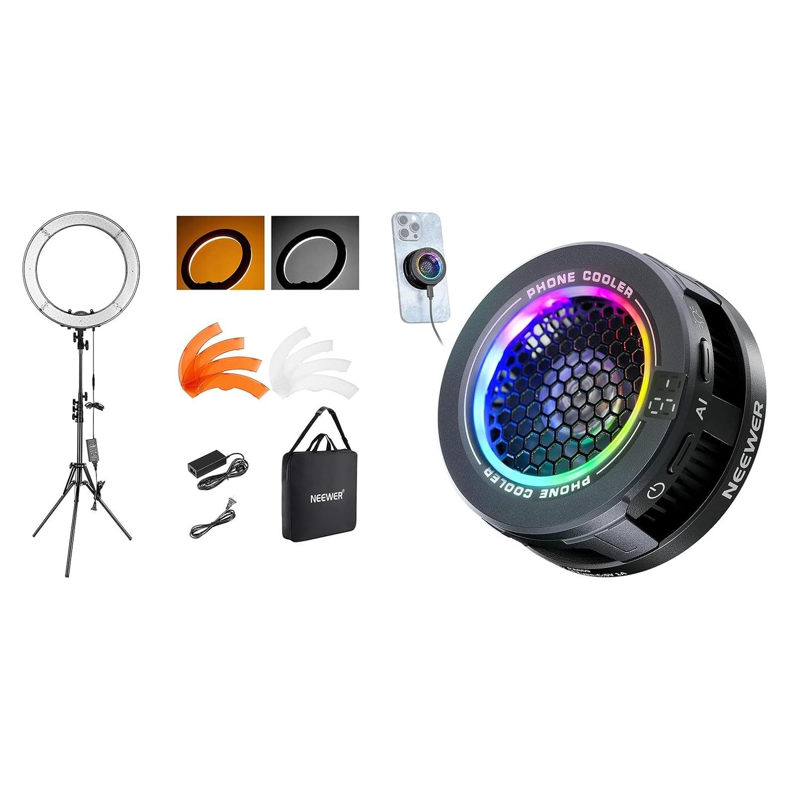 Luz de Anillo LED NEEWER 18" 55W con Soporte y Enfriador