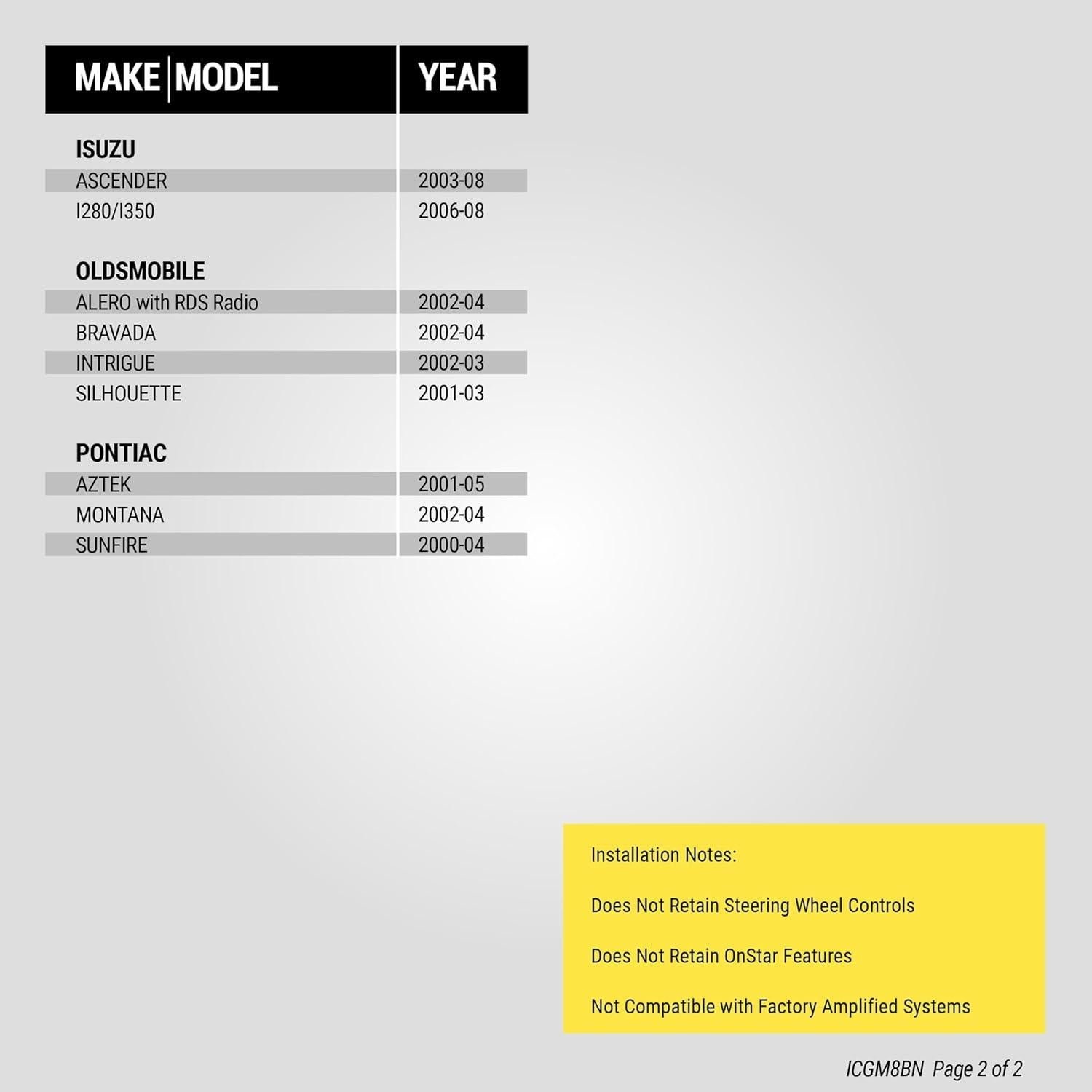 Kit Instalación Doble DIN Scosche ICGM8BN para GM 2000-12